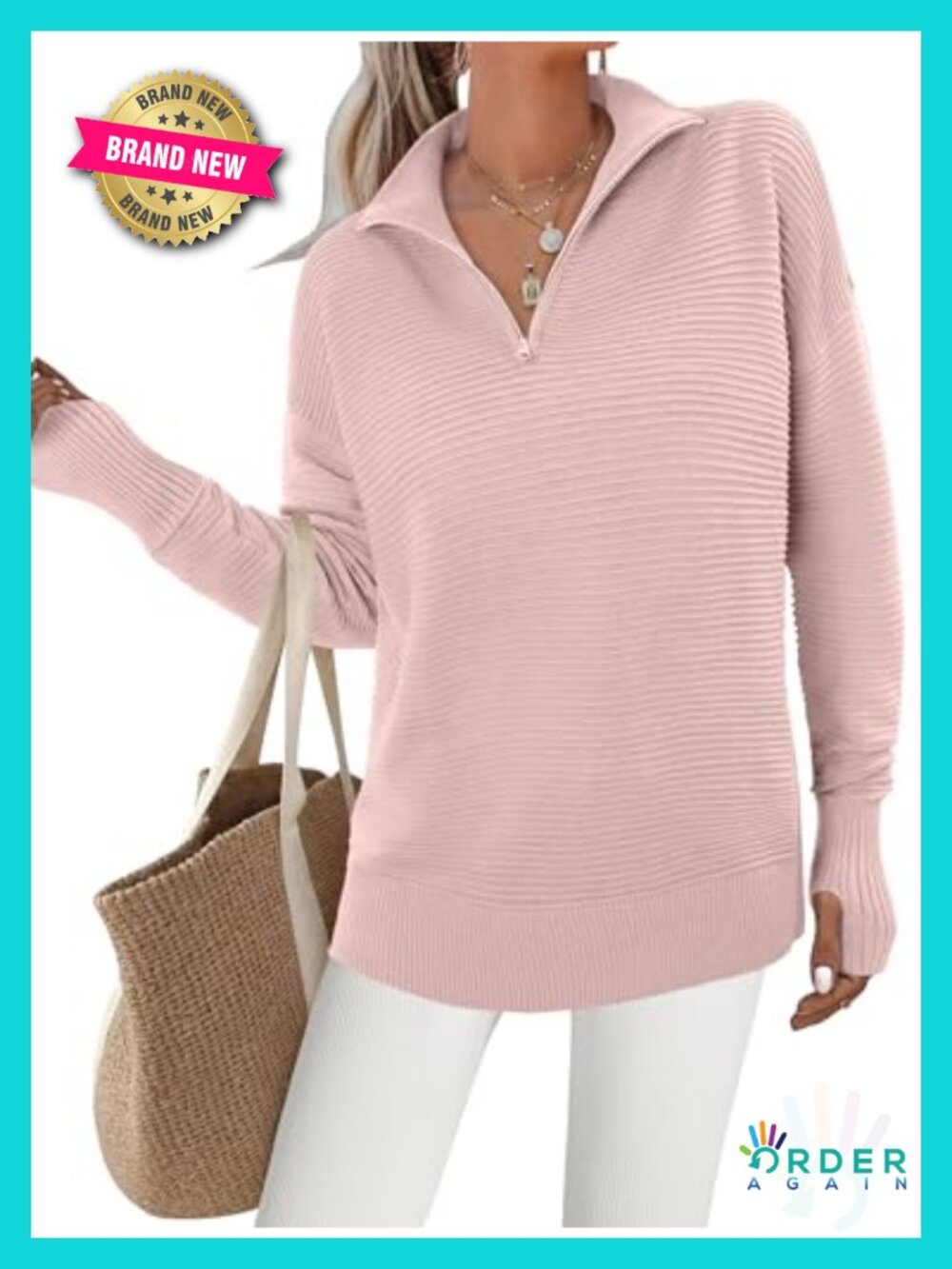 Womens Textured Knit Pullover Sweater Thumb Holes Quarter Zip